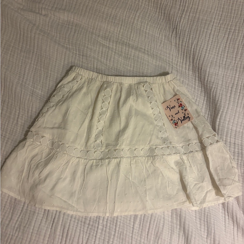Women's White Eyelet Tiered Skirt - N/A